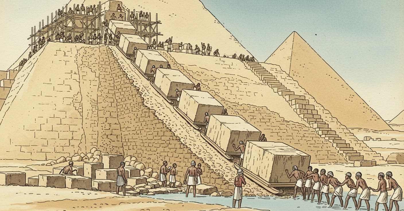 Ancient Egyptian pyramid construction diagram
