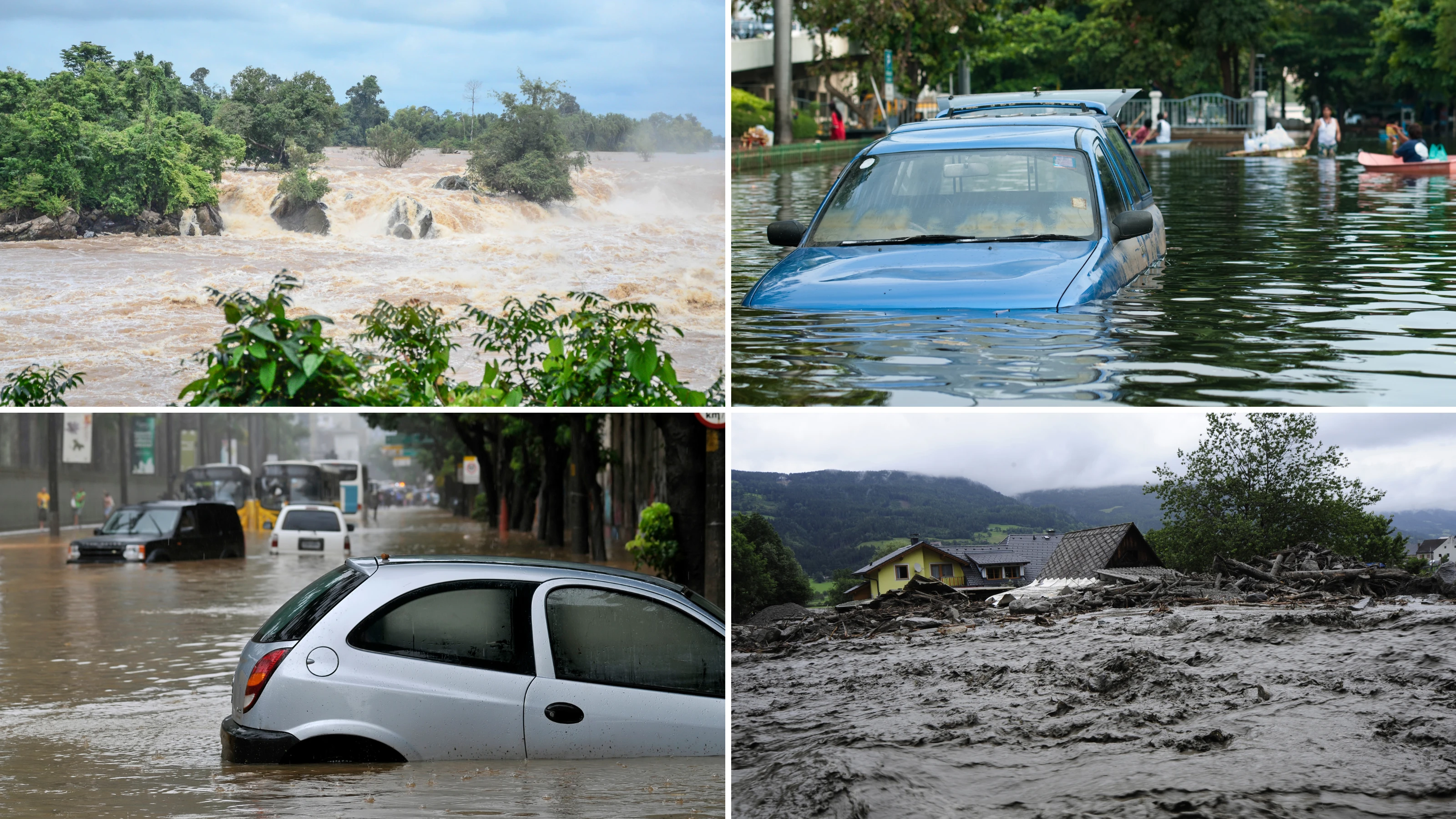 Cars being swept away by flash flood waters showing the power of moving water