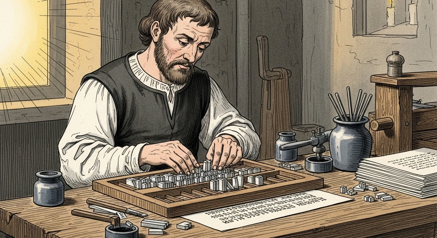 Gutenberg arranging metal type
