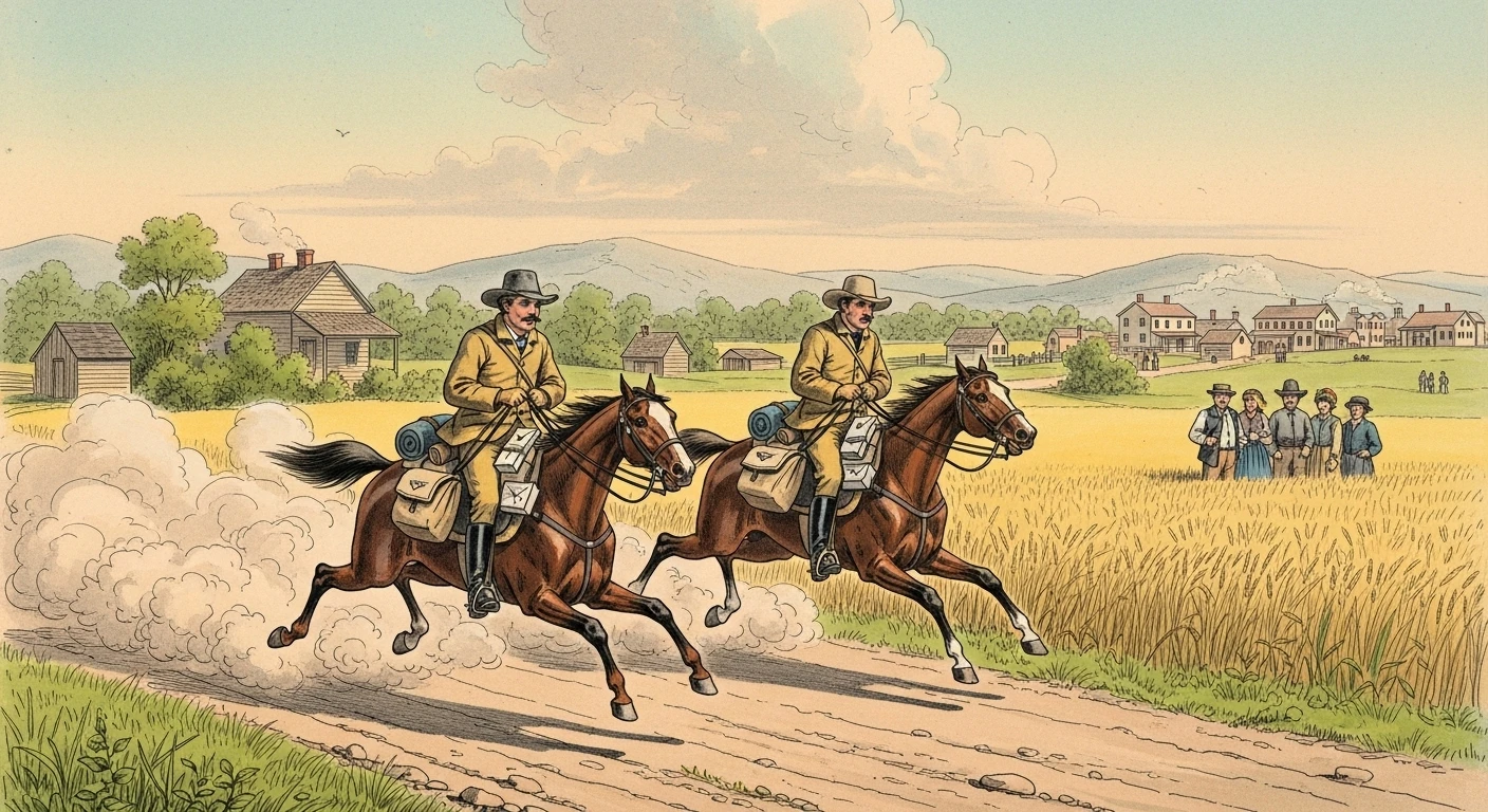 People carrying letters on horseback