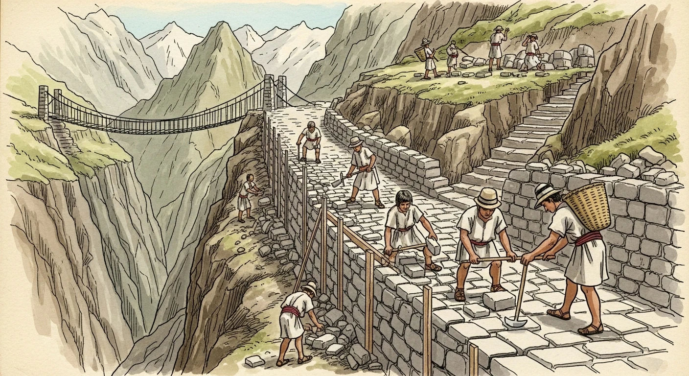 Inca road construction in mountains