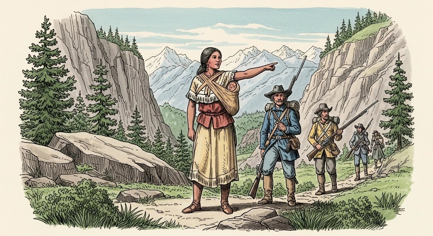 Sacagawea guiding through mountains