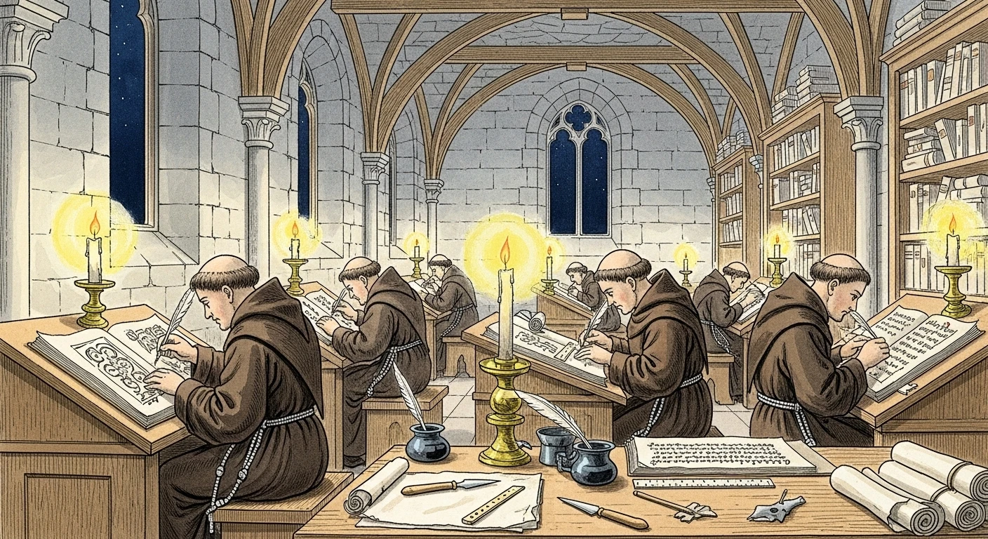 Monks hand-copying books