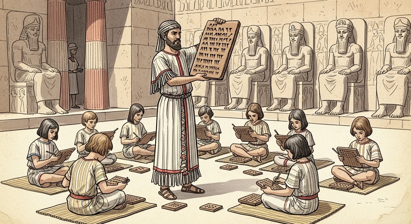 Mesopotamian scribes writing cuneiform
