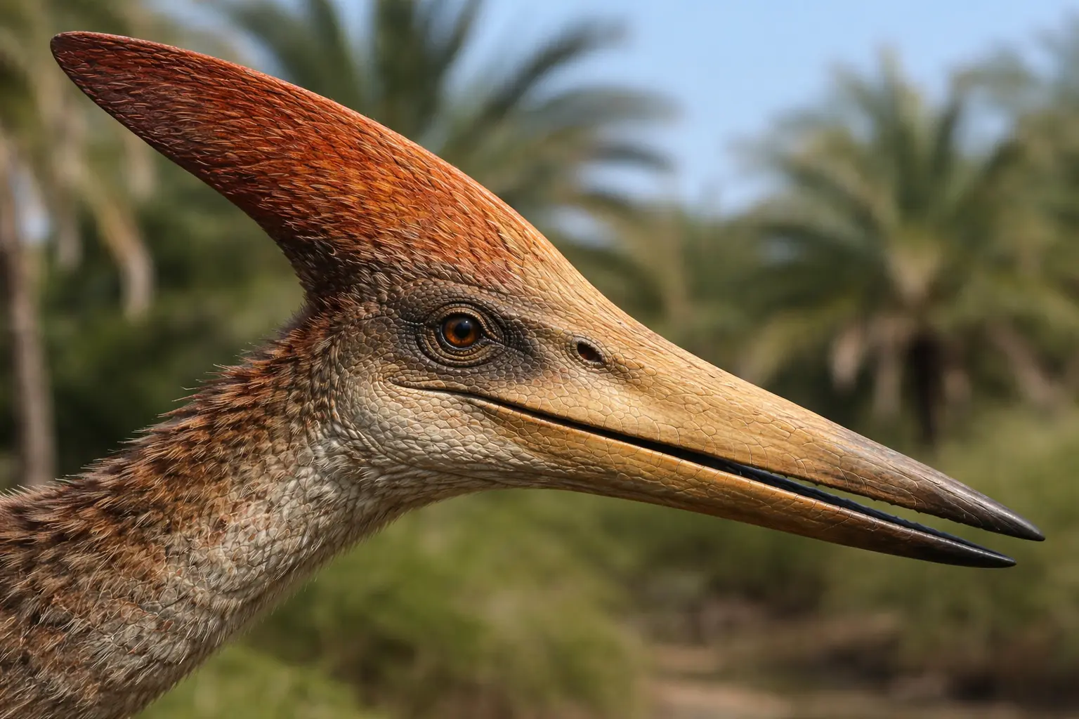 Pteranodon gliding over ocean waves with wings outstretched.