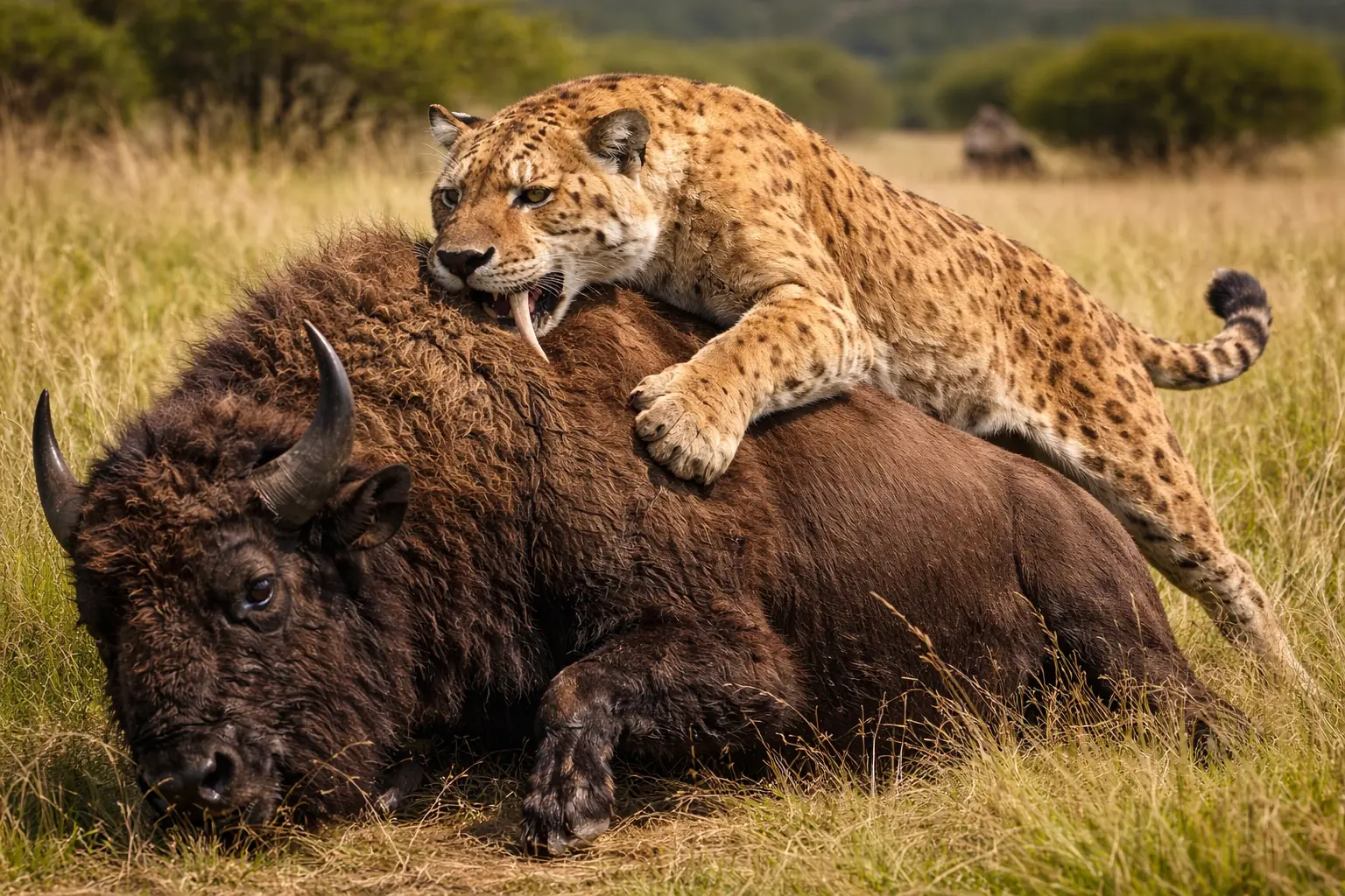 Smilodon hunting scene