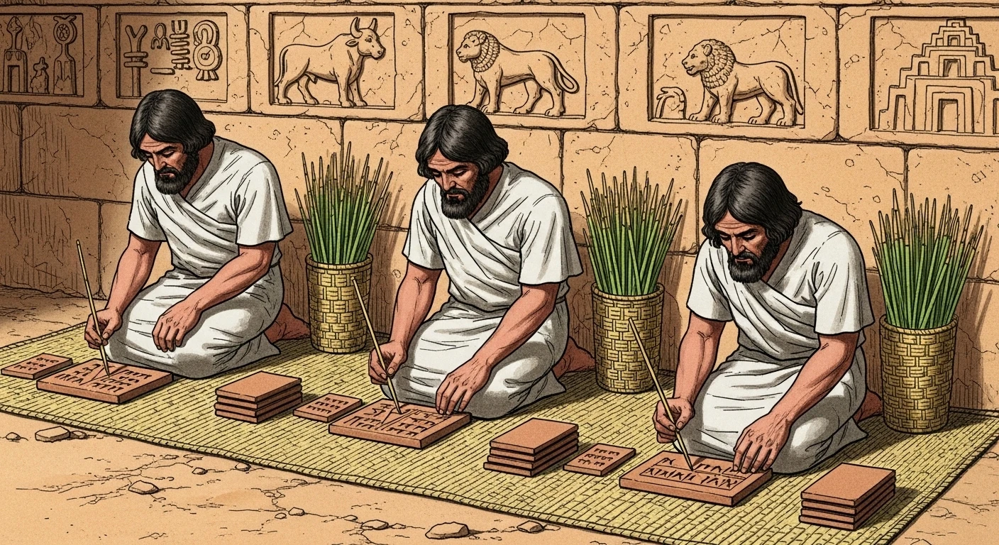 Sumerian scribes writing cuneiform
