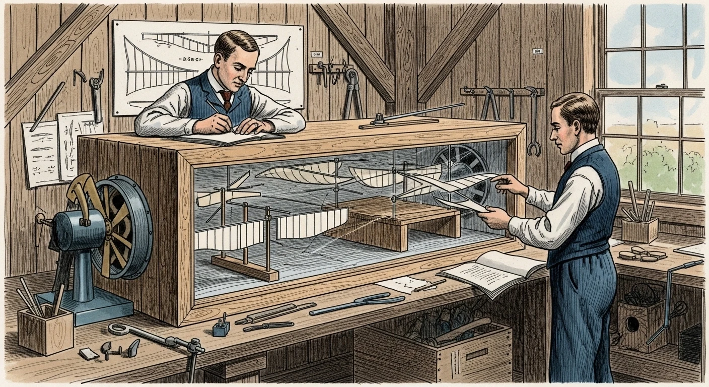 Wright Brothers testing in wind tunnel