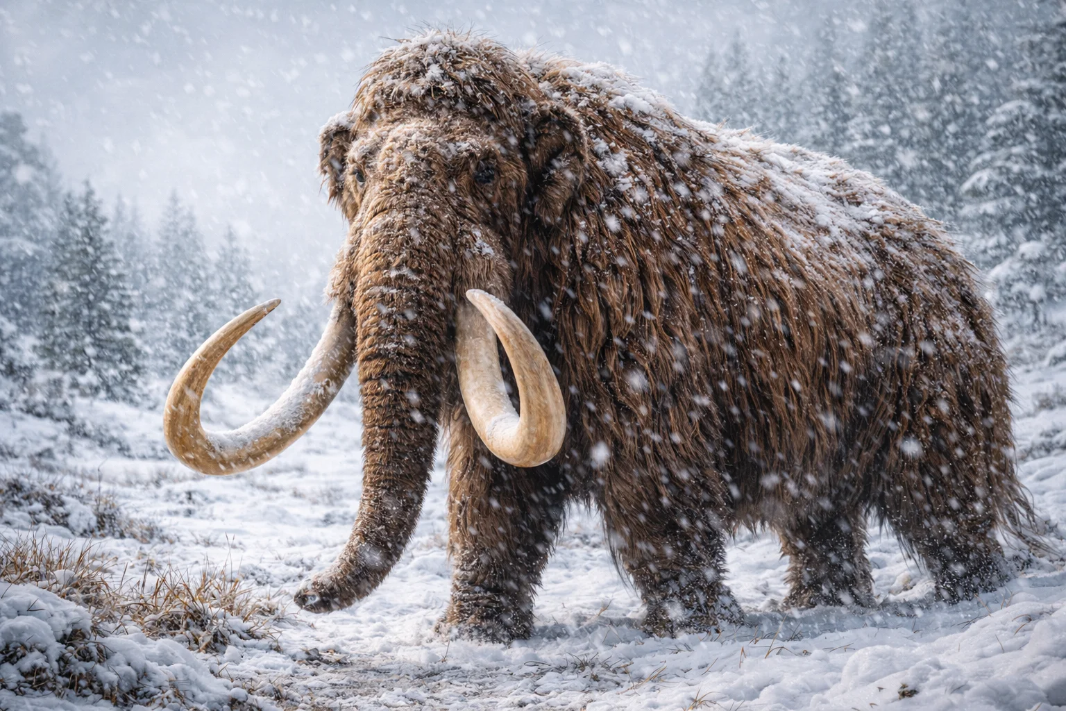 Woolly mammoth in the snow