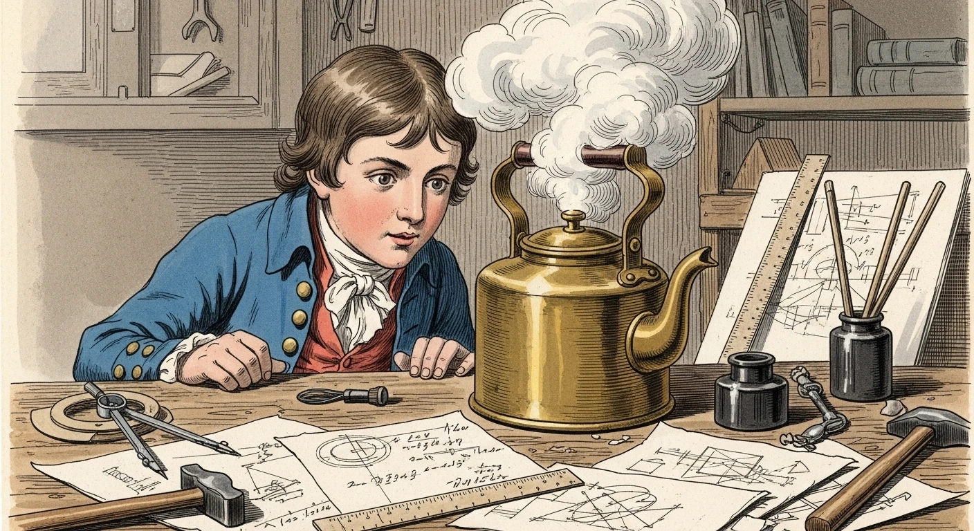 James Watt watching steam from kettle